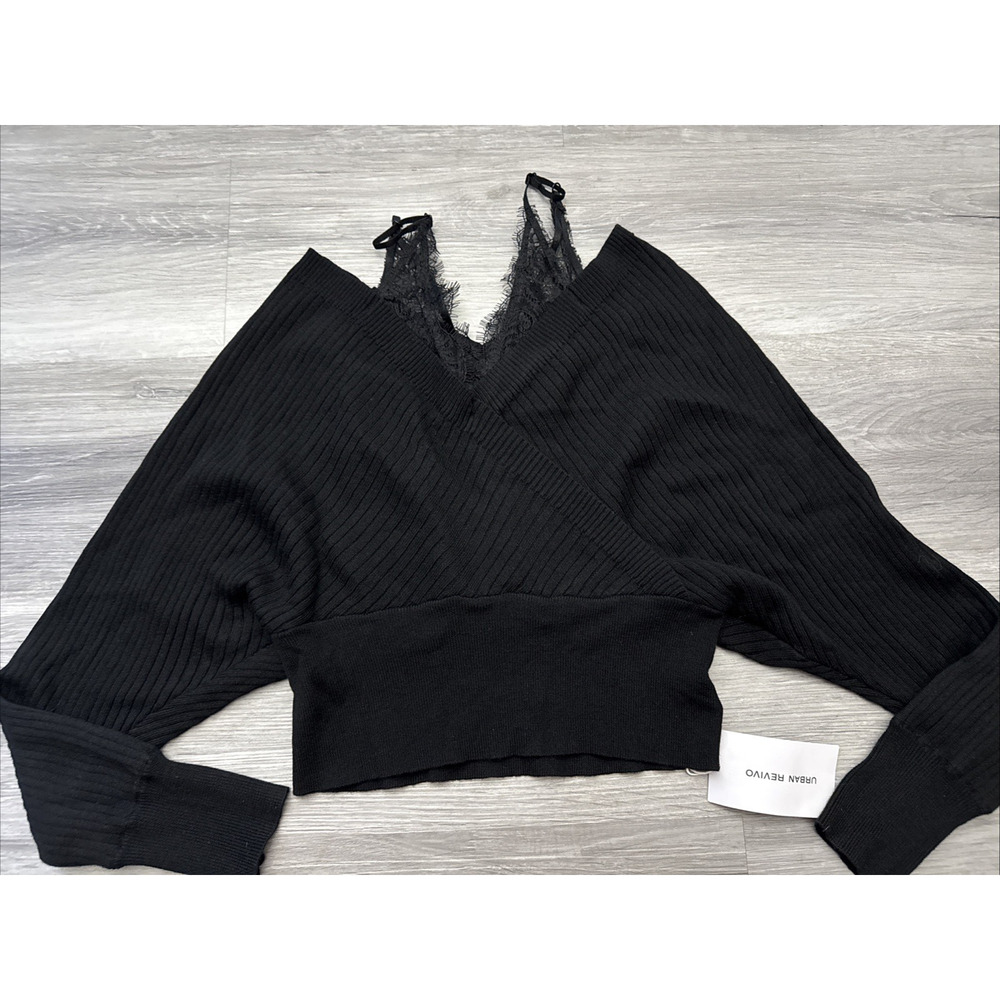 Urban Revivo Lace & Knitted Sweater, Black, Small - Picture 2 of 5